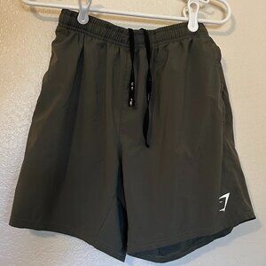 Gymshark Men's Arrival Running Gym Drawstring Pocket Shorts Green Medium Size